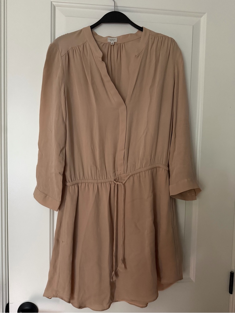 Babaton Nude Pink Drawstring V-Neck Tunic Dress